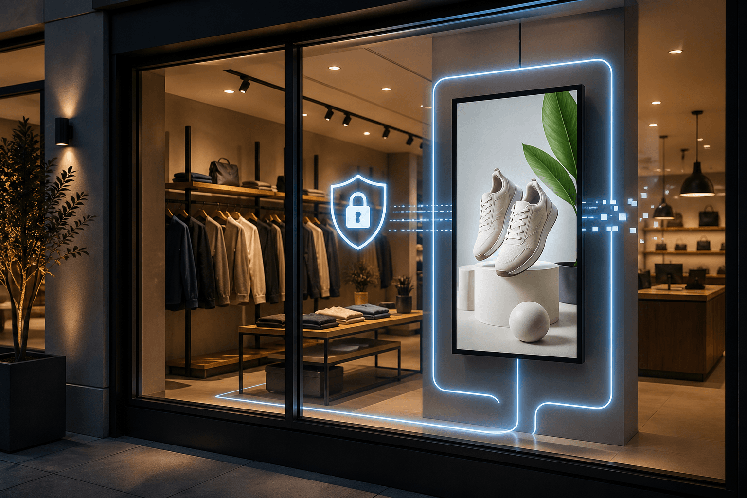 Retail storefront with a privacy-first smart digital signage display